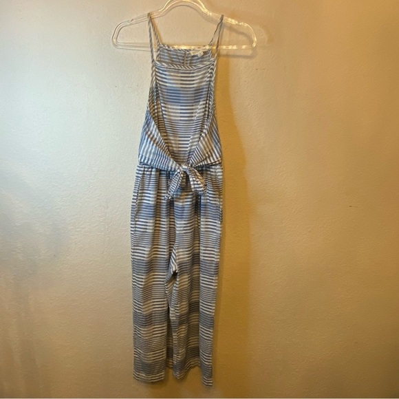 Lovestitch Wide Leg Striped Boho Romper Jumpsuit w/Front Tie Pockets 100% Cotton - Picture 2 of 15